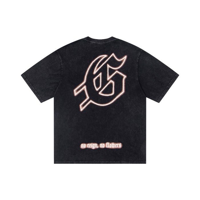 Godspeed Front Desert Skull Holding Bouquet Gothic Print Back G Letter Sentence T-Shirt 2 colors 29443200