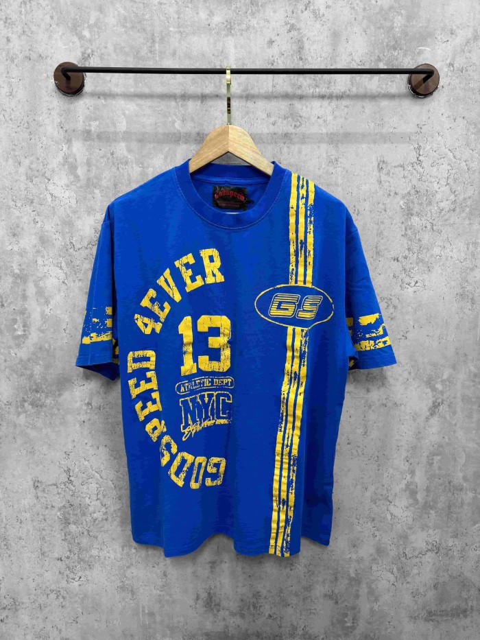 Godspeed Racing Number 13 Arc Letter Stripe Badge Print Spray Dyed Distressed T-Shirt 3 colors 29443252