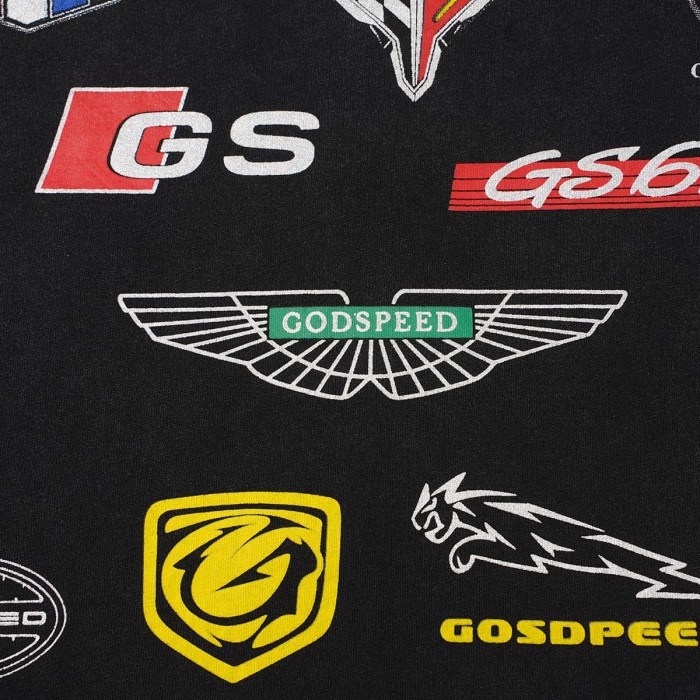 Godspeed Front Small Shield Car Badge Print Back Multiple Racing Mark Collage Washed T-Shirt 2 colors 29443179