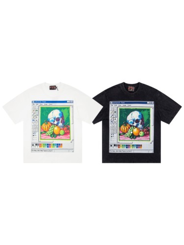 Godspeed Front Retro Paint Window Skull Fruit Pixel Print Washed T-Shirt 2 colors 29443196