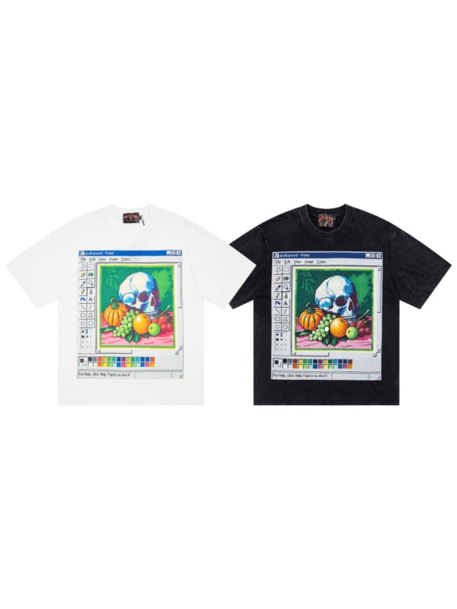 Godspeed Front Retro Paint Window Skull Fruit Pixel Print Washed T-Shirt 2 colors 29443196