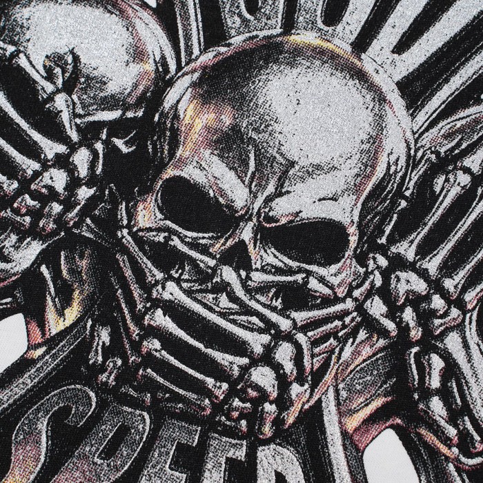 Godspeed Three Skull Cross Metal Texture Print Retro Metallic 3D Slogan Washed T-Shirt 2 colors 29443161