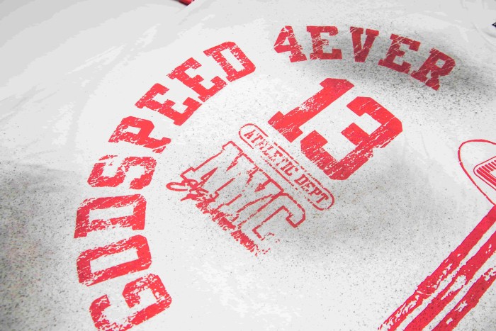 Godspeed Racing Number 13 Arc Letter Stripe Badge Print Spray Dyed Distressed T-Shirt 3 colors 29443252