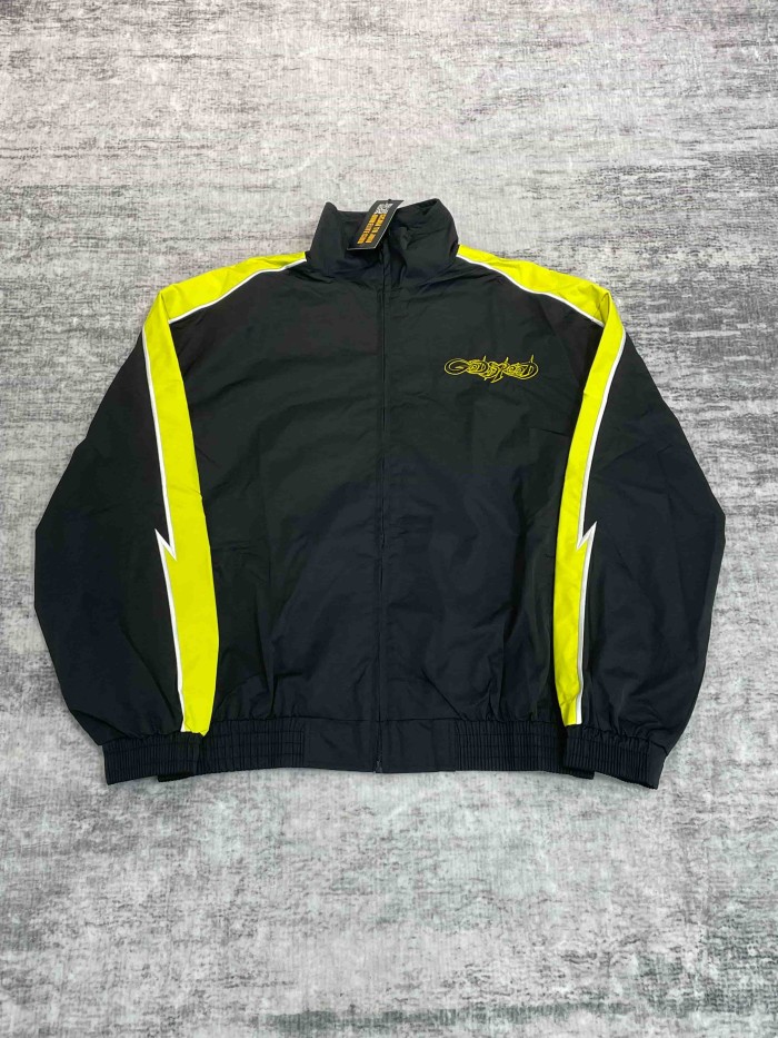 Godspeed Double Side Color Block Strip Lightning Embroidery Zipper Coated Jacket & Pants Set 7 colors 29443305