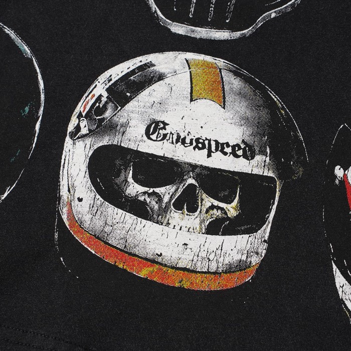 Godspeed Front Multiple Skull Helmet Print Back Helmet Large Vintage Slogan Washed T-Shirt 2 colors 29443186