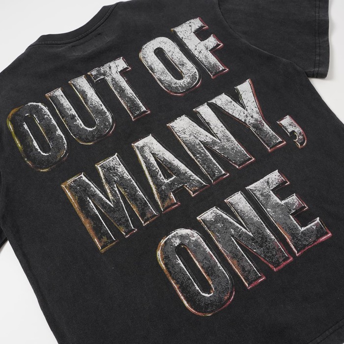Godspeed Three Skull Cross Metal Texture Print Retro Metallic 3D Slogan Washed T-Shirt 2 colors 29443161