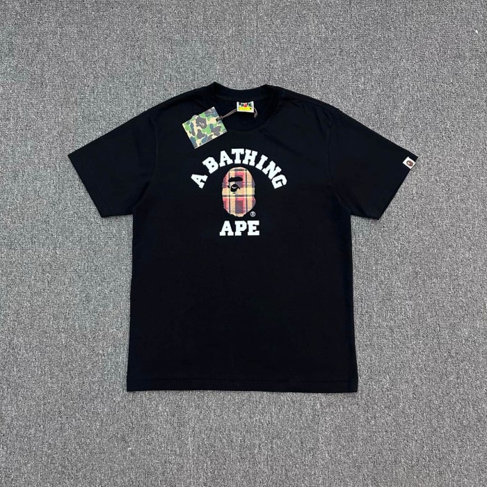 A Bathing Ape Bape 1:1 quality version Red Yellow Plaid Ape Head Arc Letter Print Basic Tee 2 colors 29443171