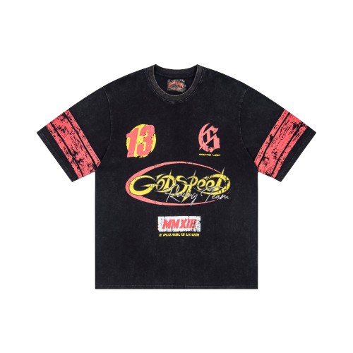 Godspeed Multi Racing Badge Number 13 Distressed Print Cuff Spliced Stripe T-Shirt 3 colors 29443268