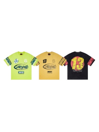 Godspeed Multi Racing Badge Number 13 Distressed Print Cuff Spliced Stripe T-Shirt 3 colors 29443268