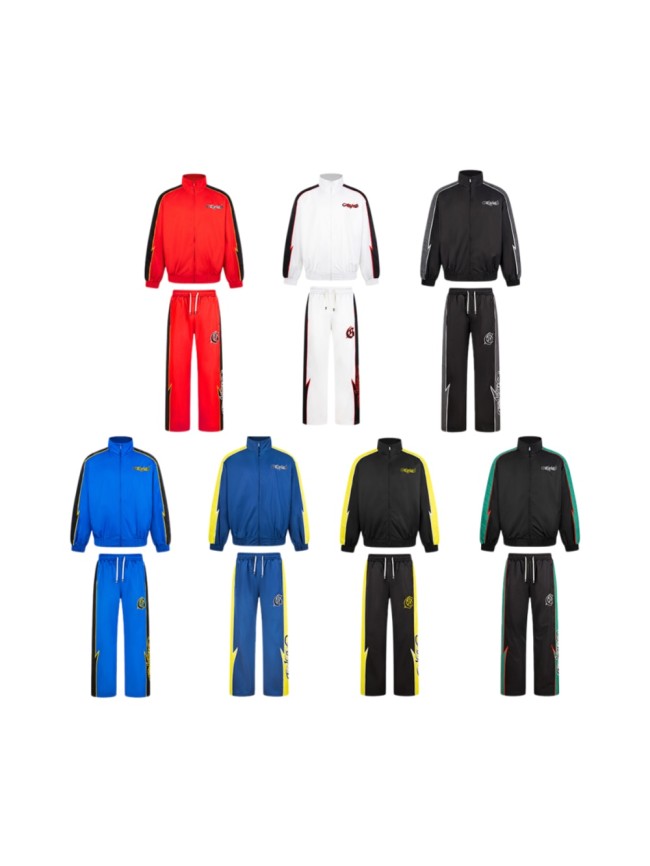 Godspeed Double Side Color Block Strip Lightning Embroidery Zipper Coated Jacket & Pants Set 7 colors 29443305
