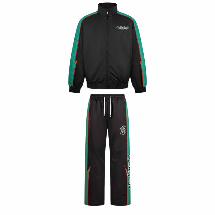 Godspeed Double Side Color Block Strip Lightning Embroidery Zipper Coated Jacket & Pants Set 7 colors 29443305