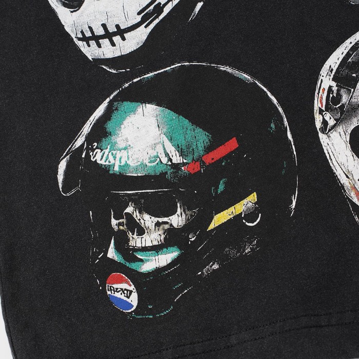 Godspeed Front Multiple Skull Helmet Print Back Helmet Large Vintage Slogan Washed T-Shirt 2 colors 29443186