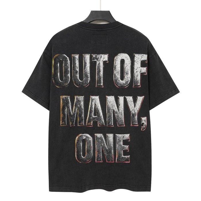 Godspeed Three Skull Cross Metal Texture Print Retro Metallic 3D Slogan Washed T-Shirt 2 colors 29443161
