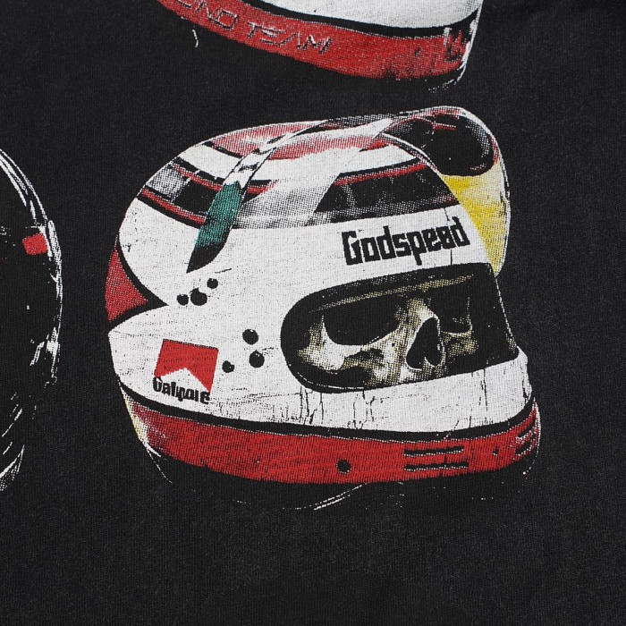 Godspeed Front Multiple Skull Helmet Print Back Helmet Large Vintage Slogan Washed T-Shirt 2 colors 29443186