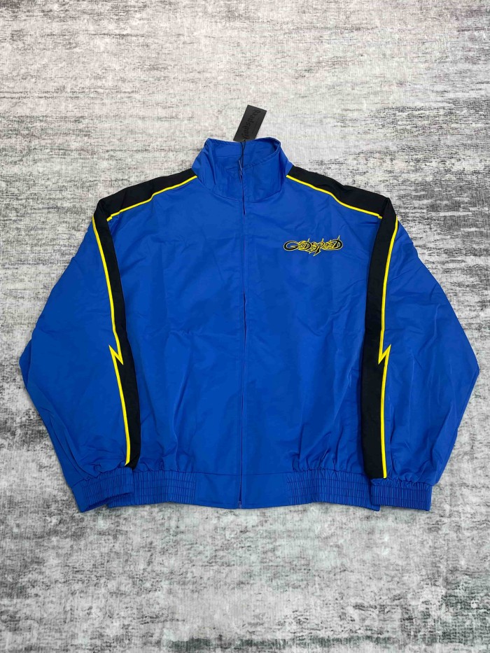 Godspeed Double Side Color Block Strip Lightning Embroidery Zipper Coated Jacket & Pants Set 7 colors 29443305