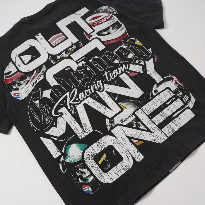 Godspeed Front Multiple Skull Helmet Print Back Helmet Large Vintage Slogan Washed T-Shirt 2 colors 29443186