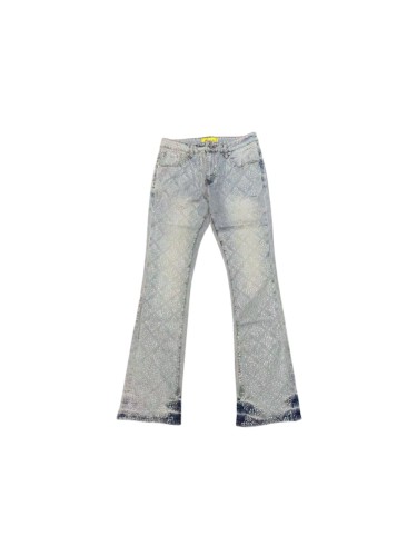 Guapi 1:1 quality version Diamond Grid Full Rhinestone Washed Vintage Flare Jeans 29443366