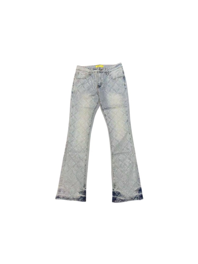 Guapi 1:1 quality version Diamond Grid Full Rhinestone Washed Vintage Flare Jeans 29443366
