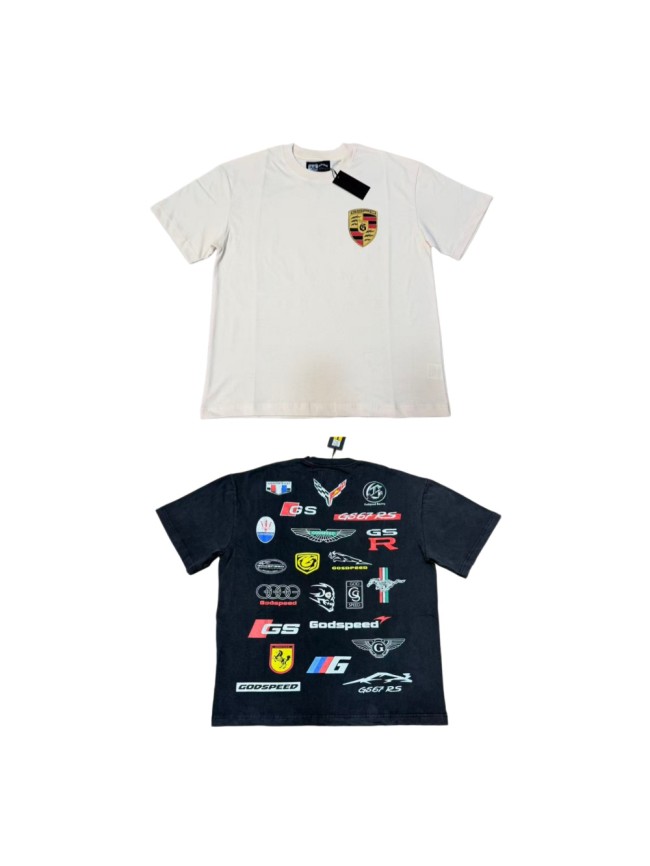 Godspeed Front Small Shield Car Badge Print Back Multiple Racing Mark Collage Washed T-Shirt 2 colors 29443179