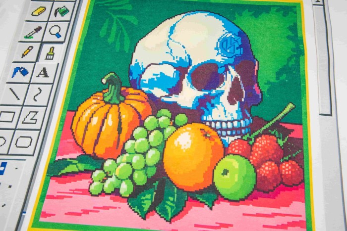 Godspeed Front Retro Paint Window Skull Fruit Pixel Print Washed T-Shirt 2 colors 29443196