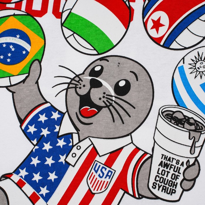 Cough Syrup Front Cartoon Beaver World Flag Soccer Graphic Back Bold Slogan Print Tee 2 colors 29455699