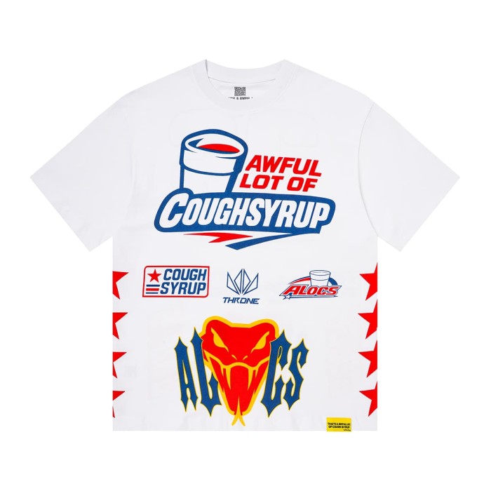Cough Syrup Front Racing Badge Snake Head Slogan Graphic Back Number Badge Print Tee 2 colors 29455717