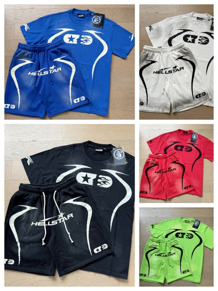 [50% Off]Hellstar Studio sport logo back digital print washed version tee & shorts set 7 colors 26807808