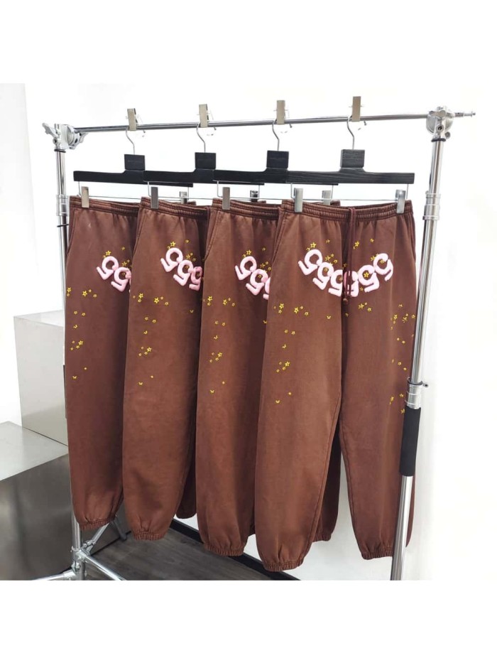 [50% Off]Sp5der 1:1 quality version Brown 555 Foam Letter Hoodie & Pants Set 26840573