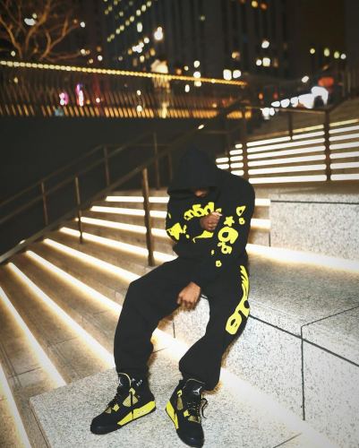 [50% Off]Sp5der 1:1 quality version SP Big Star Foam Print Hoodie & Pants Set 2 colors 26849465