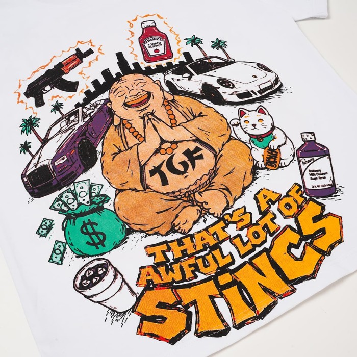 Cough Syrup Front Buddha Car Cartoon Graffiti Back Bold Letter Print Tee 2 colors 29455655