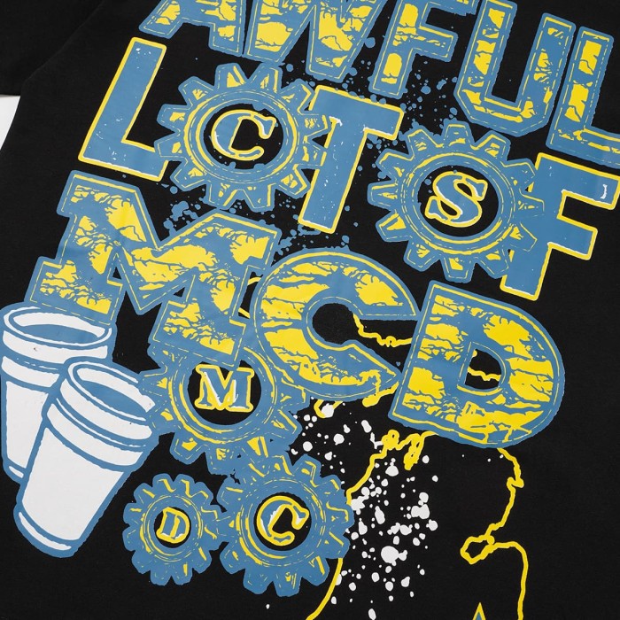 Cough Syrup Front State Map Gear Cup Graffiti Graphic Back Stacked Gear Slogan Print Tee 2 colors 29455725