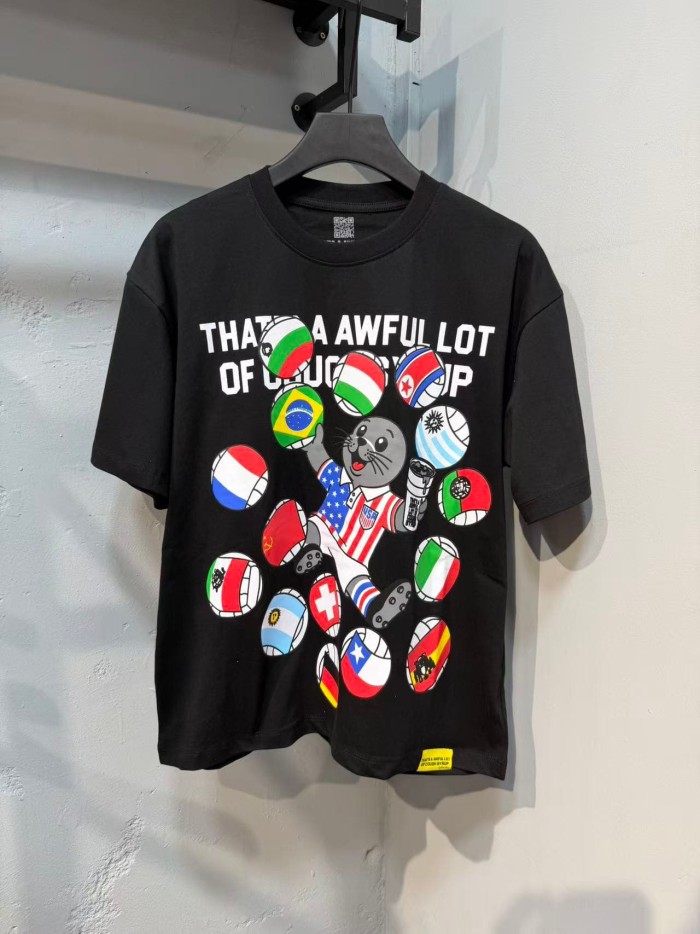 Cough Syrup Front Cartoon Beaver World Flag Soccer Graphic Back Bold Slogan Print Tee 2 colors 29455699