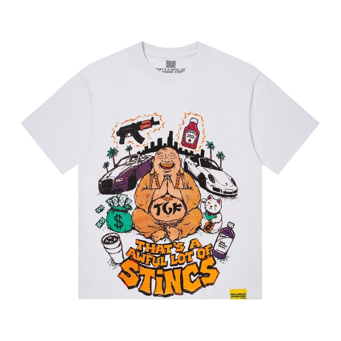 Cough Syrup Front Buddha Car Cartoon Graffiti Back Bold Letter Print Tee 2 colors 29455655