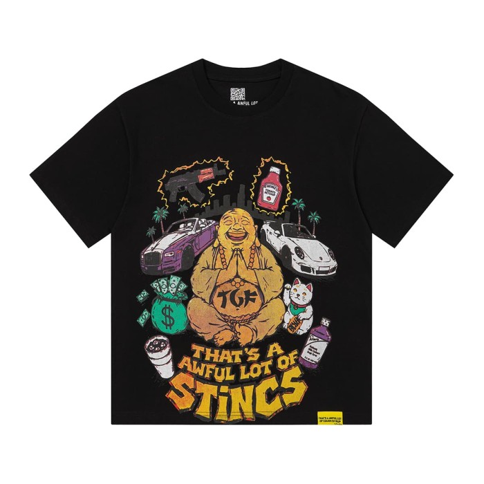 Cough Syrup Front Buddha Car Cartoon Graffiti Back Bold Letter Print Tee 2 colors 29455655