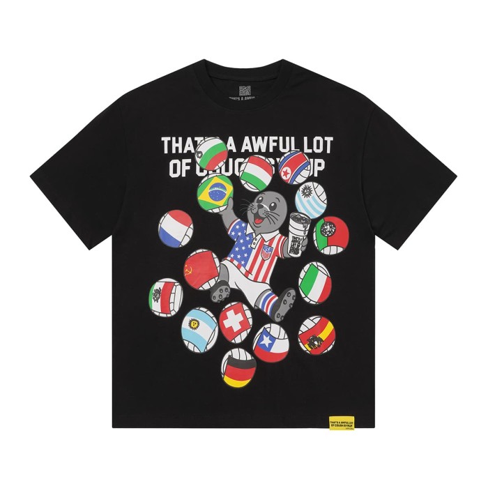 Cough Syrup Front Cartoon Beaver World Flag Soccer Graphic Back Bold Slogan Print Tee 2 colors 29455699