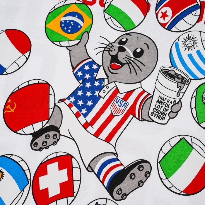 Cough Syrup Front Cartoon Beaver World Flag Soccer Graphic Back Bold Slogan Print Tee 2 colors 29455699