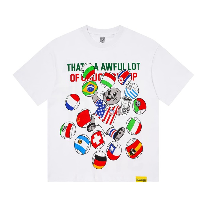 Cough Syrup Front Cartoon Beaver World Flag Soccer Graphic Back Bold Slogan Print Tee 2 colors 29455699