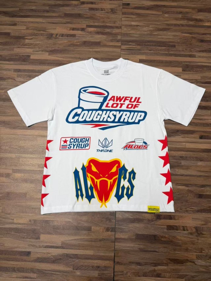 Cough Syrup Front Racing Badge Snake Head Slogan Graphic Back Number Badge Print Tee 2 colors 29455717