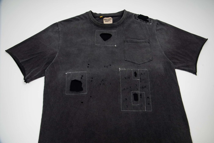 GaIIery Dept. Front Patch Ripped Patchwork Pocket Back Subtle Text Print Washed Tee 29455586
