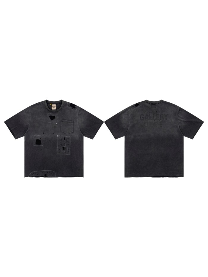 GaIIery Dept. Front Patch Ripped Patchwork Pocket Back Subtle Text Print Washed Tee 29455586
