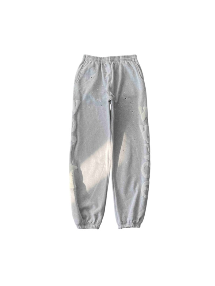 [50% Off]Sp5der 1:1 quality version Gray Alphabet Big Star Foam Print  Hoodie & Pants Set 26843917