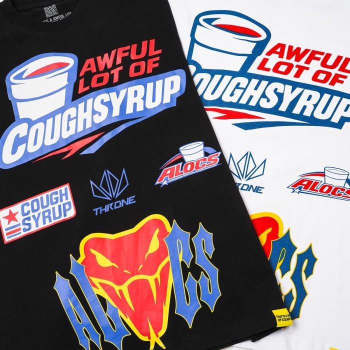 Cough Syrup Front Racing Badge Snake Head Slogan Graphic Back Number Badge Print Tee 2 colors 29455717