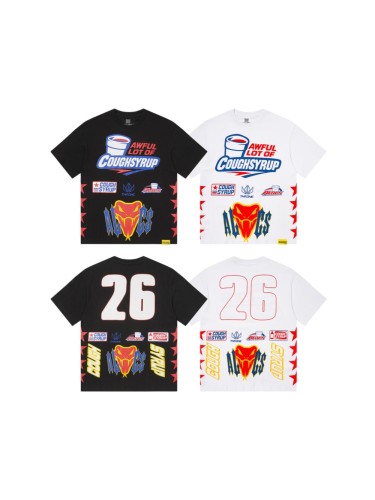 Cough Syrup Front Racing Badge Snake Head Slogan Graphic Back Number Badge Print Tee 2 colors 29455717