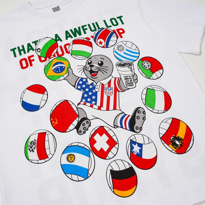 Cough Syrup Front Cartoon Beaver World Flag Soccer Graphic Back Bold Slogan Print Tee 2 colors 29455699