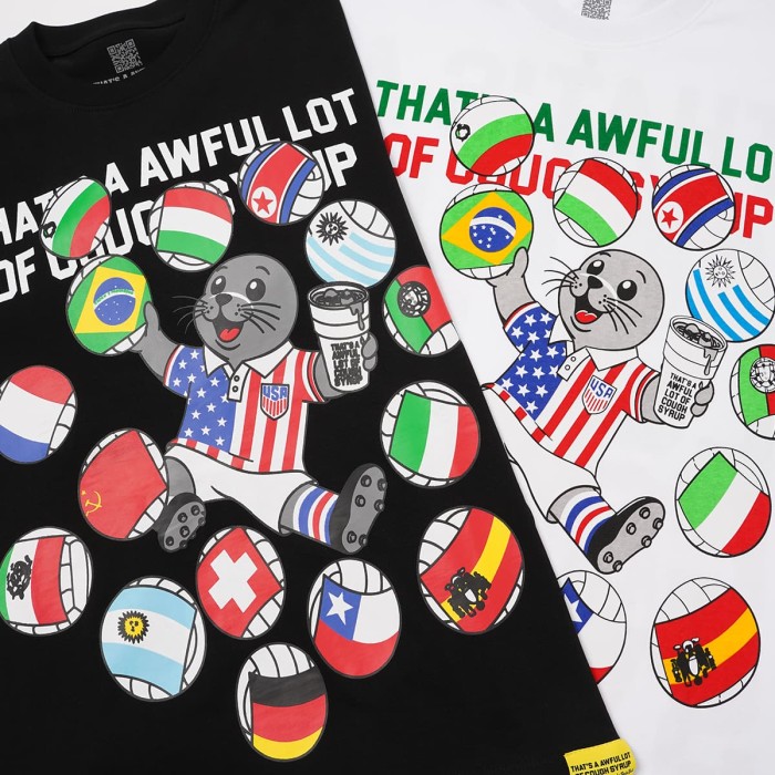 Cough Syrup Front Cartoon Beaver World Flag Soccer Graphic Back Bold Slogan Print Tee 2 colors 29455699