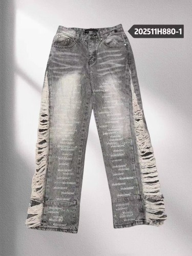 Who Decides War 1:1 quality version Washed Vertical Slogan All Over Print Side Frayed Tassel Denim Jeans 2 colors 29456765