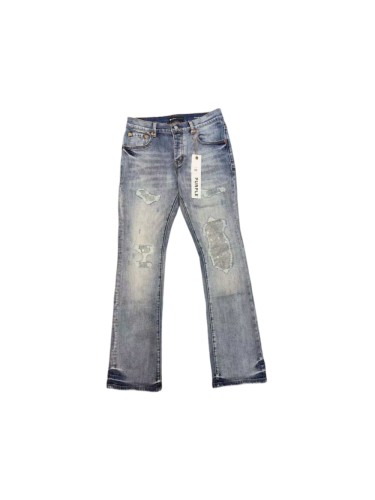 Purple Brand 1:1 quality version Washed Frayed Ripped Mesh-Lined Rhinestone Patch Slim Flare Denim Jeans 29456806