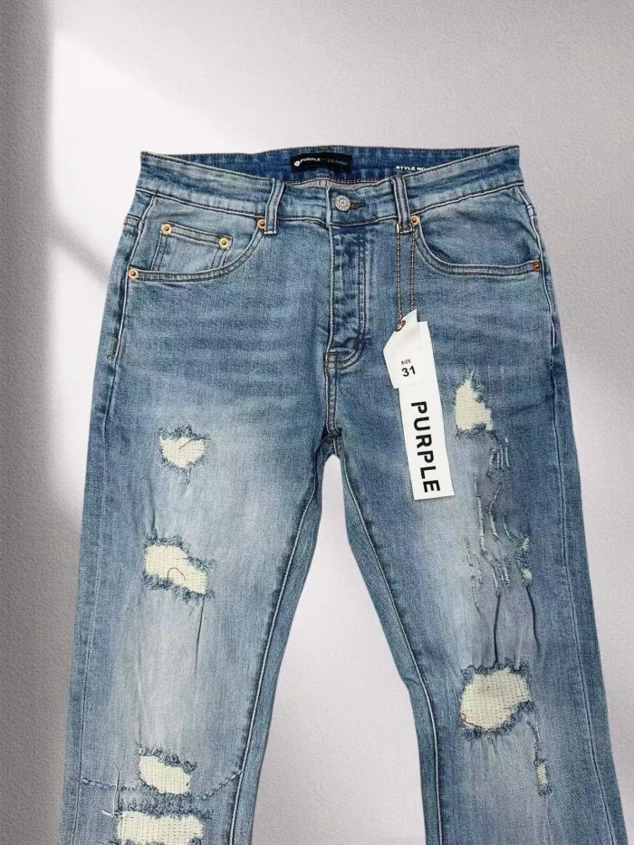 Purple Brand 1:1 quality version Washed Mesh Patch Frayed Ripped Slim Flare Denim Jeans 29456828