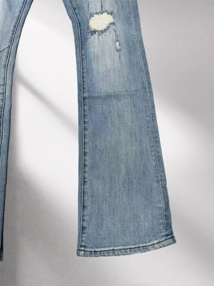 Purple Brand 1:1 quality version Washed Mesh Patch Frayed Ripped Slim Flare Denim Jeans 29456828