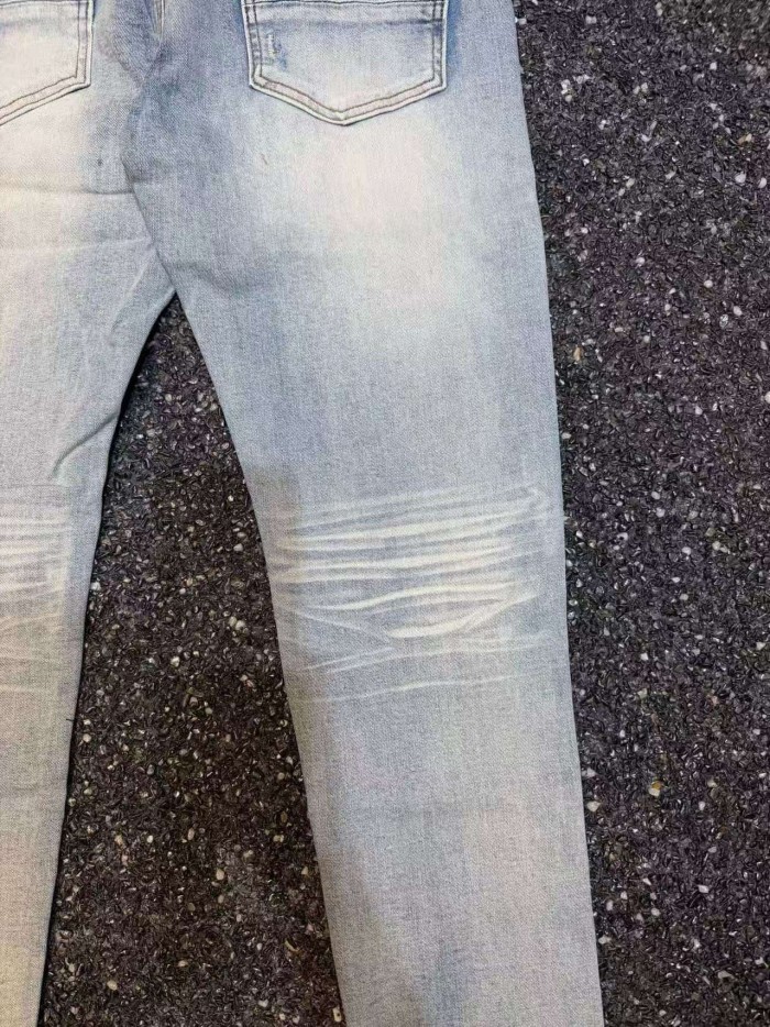 Amiri 1:1 quality version Washed Distressed Asymmetric Knee Patch Ripped Skinny Denim Jeans 29458887